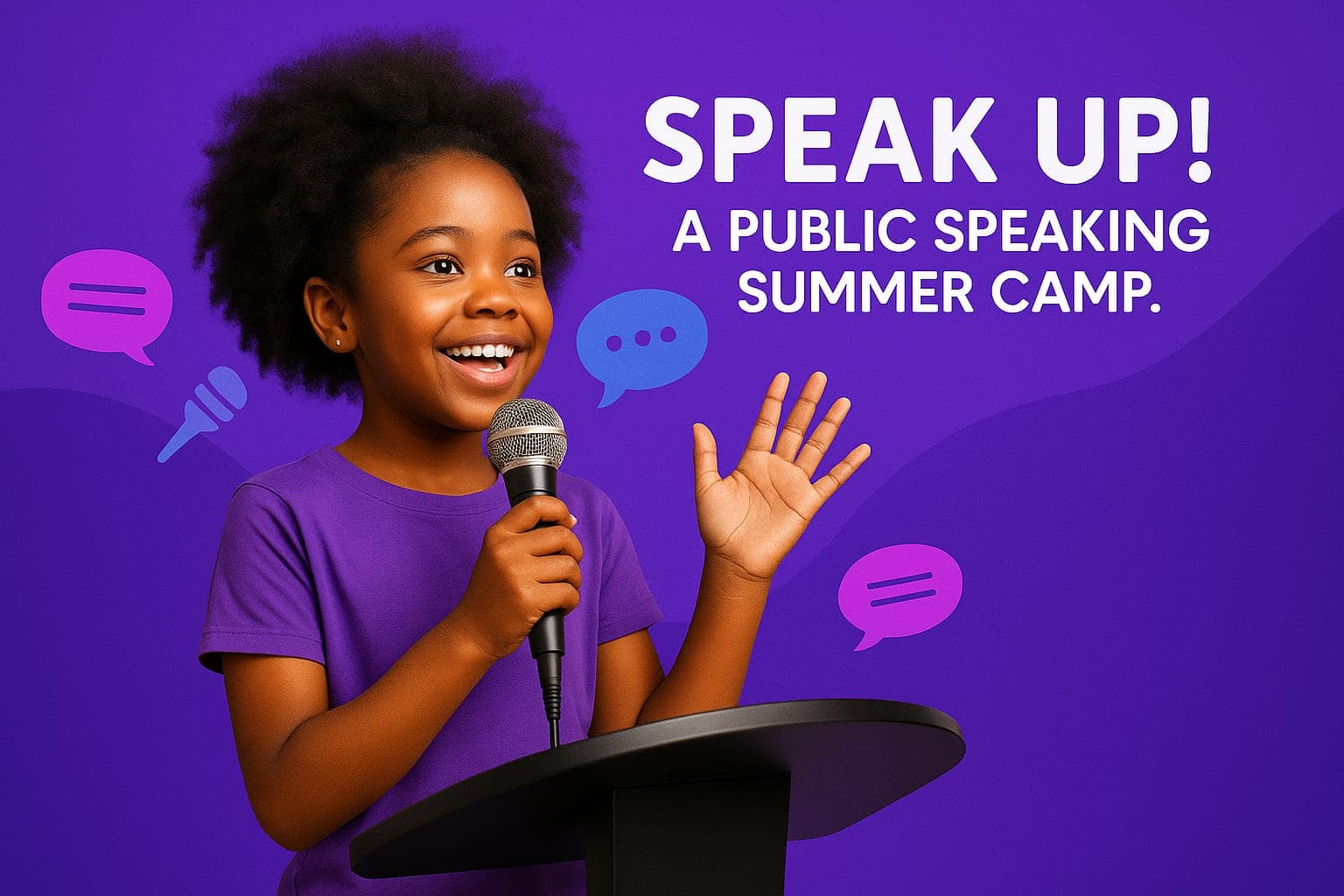 Artwork for the Speak Up public speaking camp.