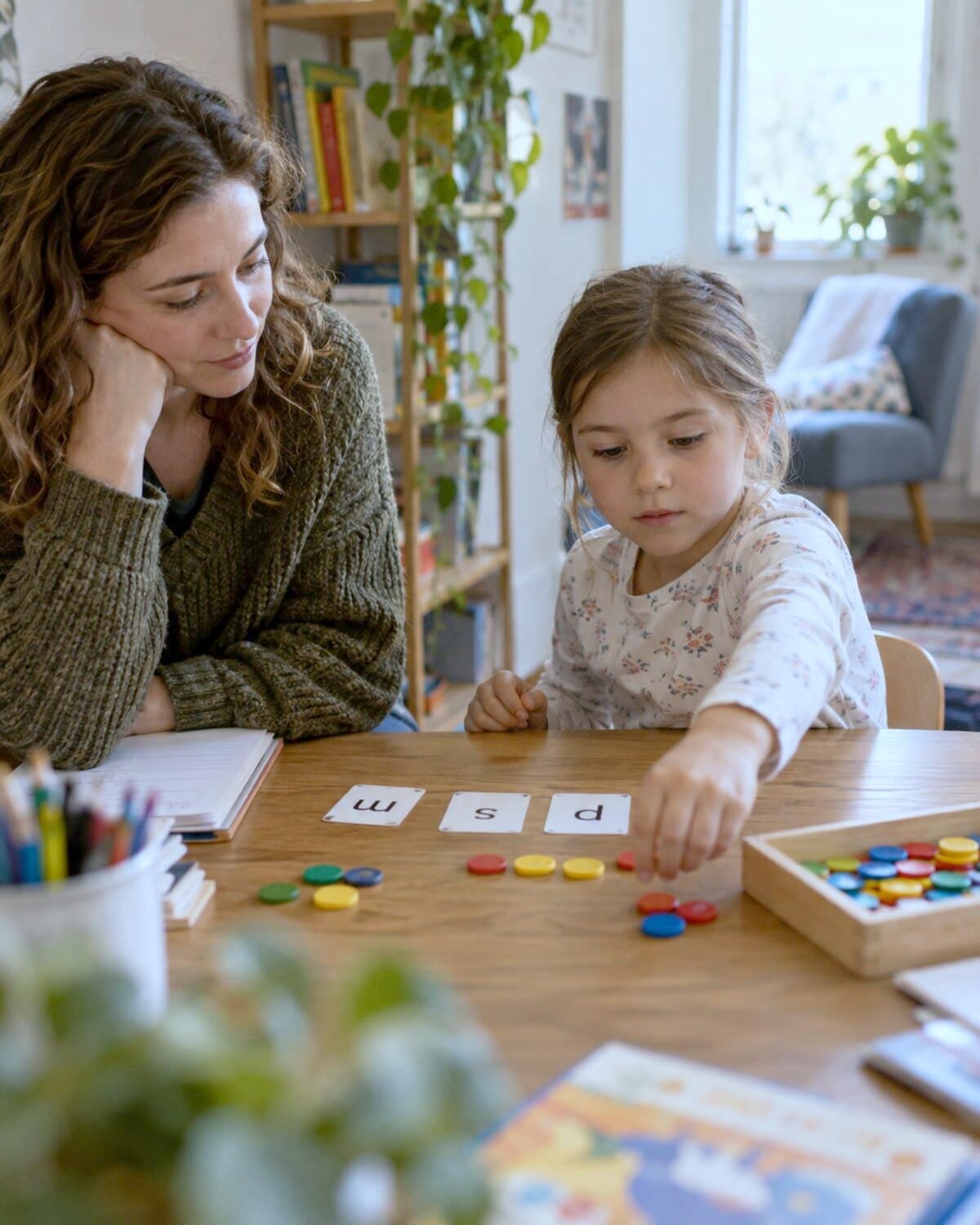 A young learner working with a tutor
